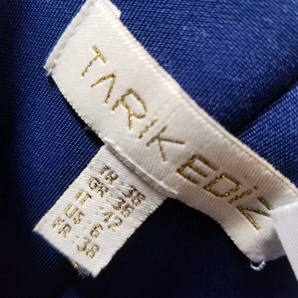 Tarik Ediz  Strapless Tiered Peplum Blue Shiny Mini Dress - Picture 4 of 12